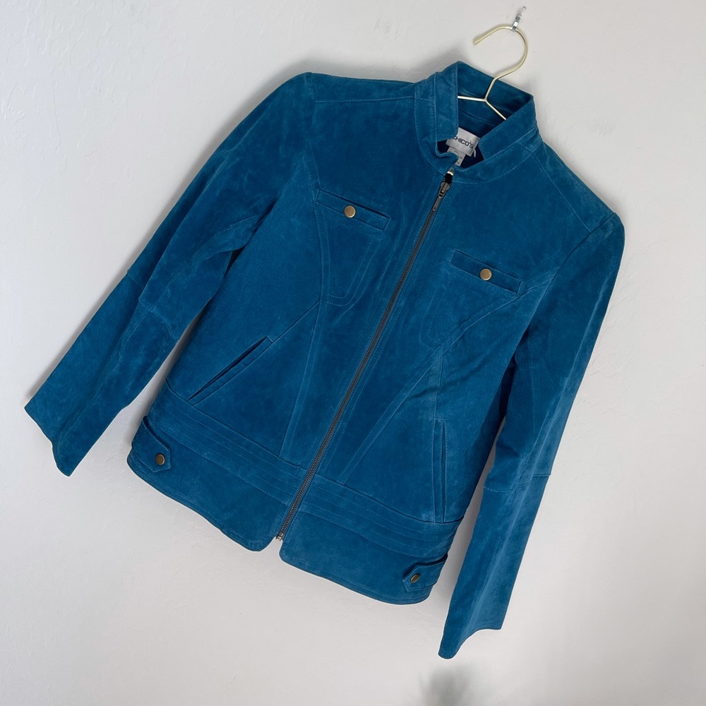 Chico’s High Neck 100% Suede Zipper Closure Jacket Sz 0
